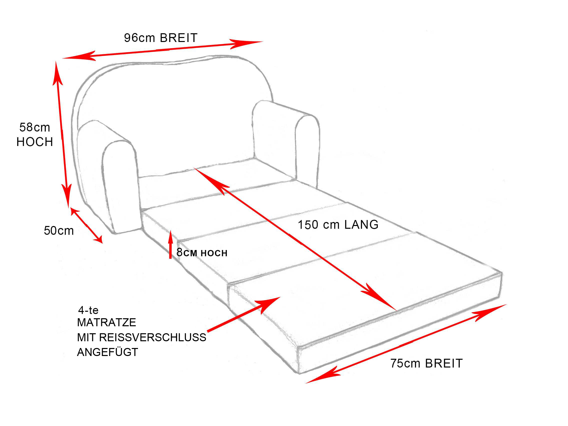 Kindersofa Spielsofa 3in1, Masse